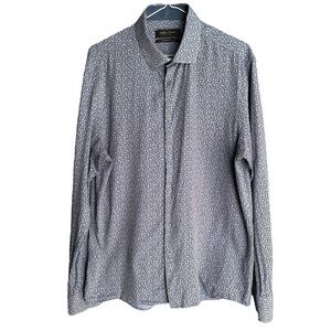 Klauss Boehler Long Sleeve Mens Button Dress Shirt Geometric Print Size 16 Blue